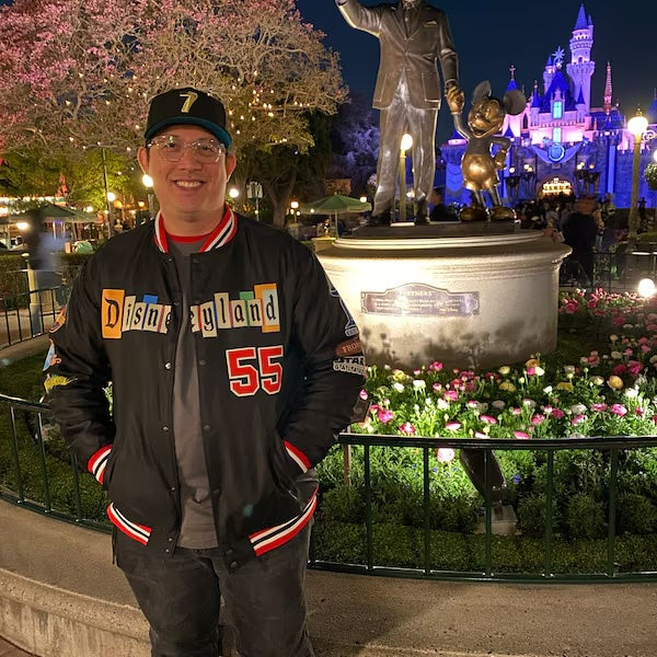 a Disneyland Sign Jacket w/stitched patches.