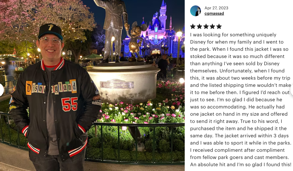 a Disneyland Sign Jacket w/stitched patches.