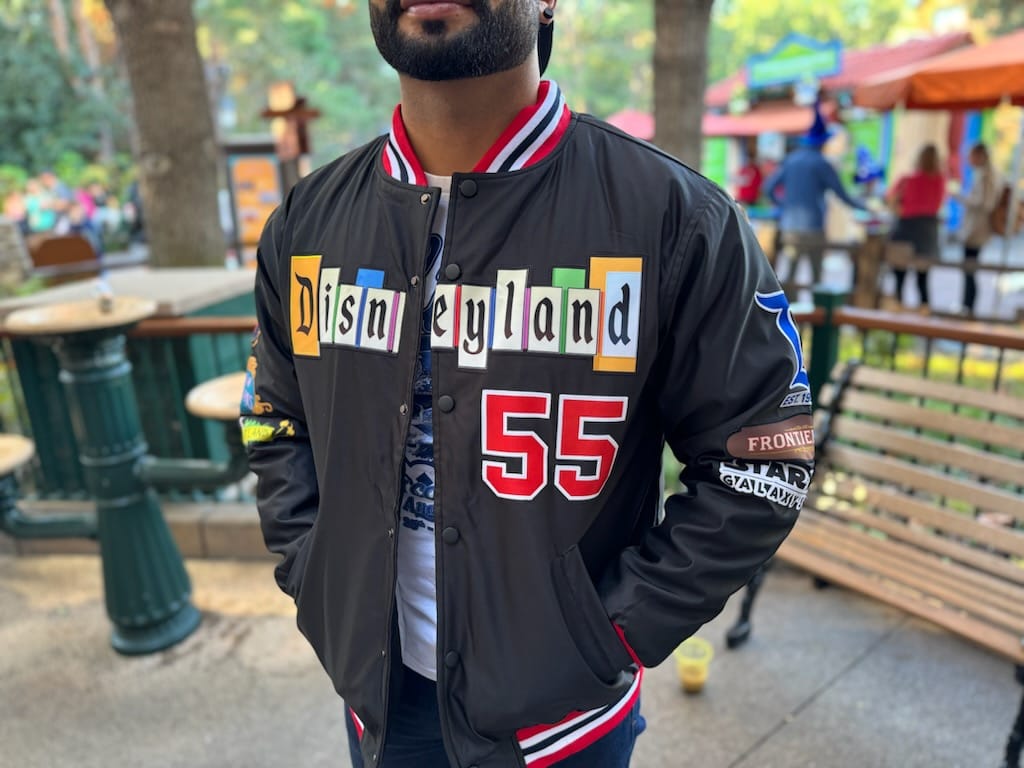a Disneyland Sign Jacket w/stitched patches.