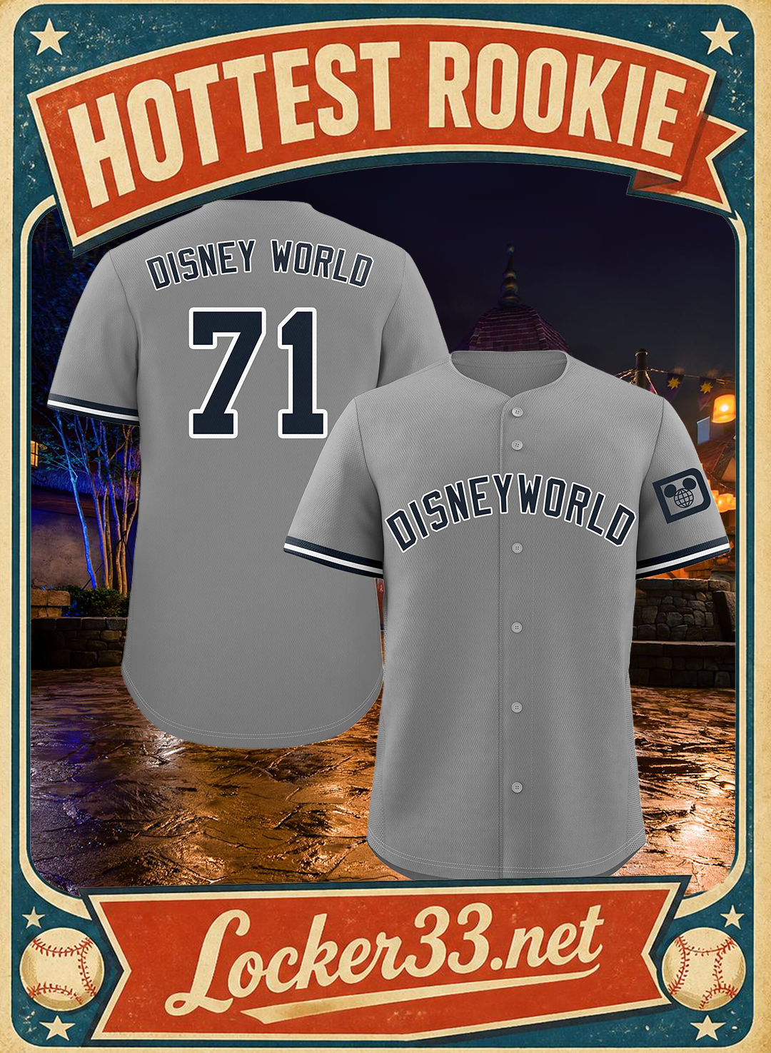 Disney World (Yankees Style) Embroidered Baseball Jersey