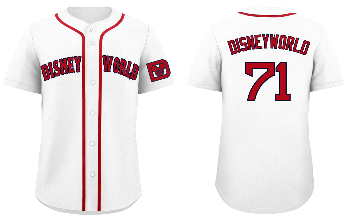 Disney World (Red Sox Style) Embroidered Baseball Jersey