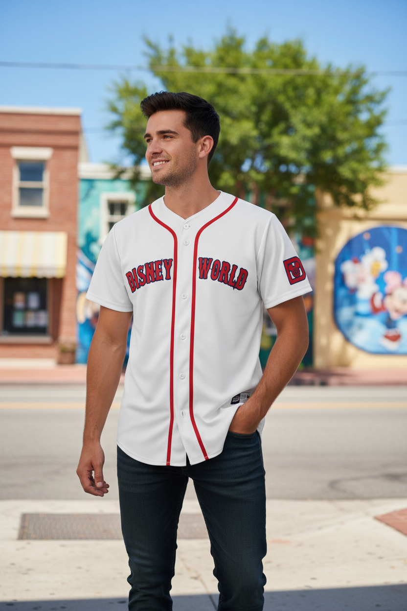 Disney World (Red Sox Style) Embroidered Baseball Jersey