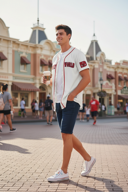 Disney World (Red Sox Style) Embroidered Baseball Jersey