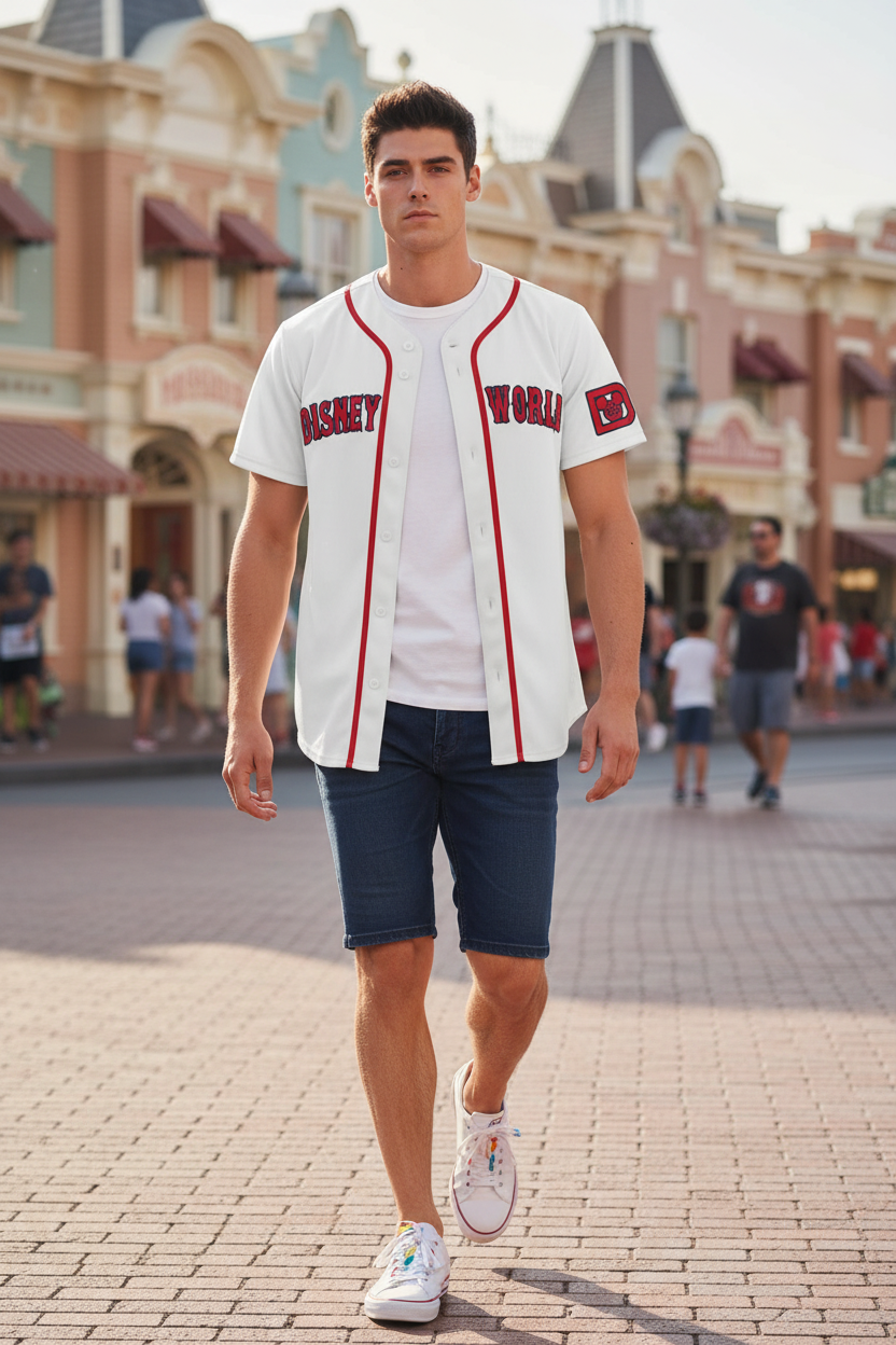 Disney World (Red Sox Style) Embroidered Baseball Jersey
