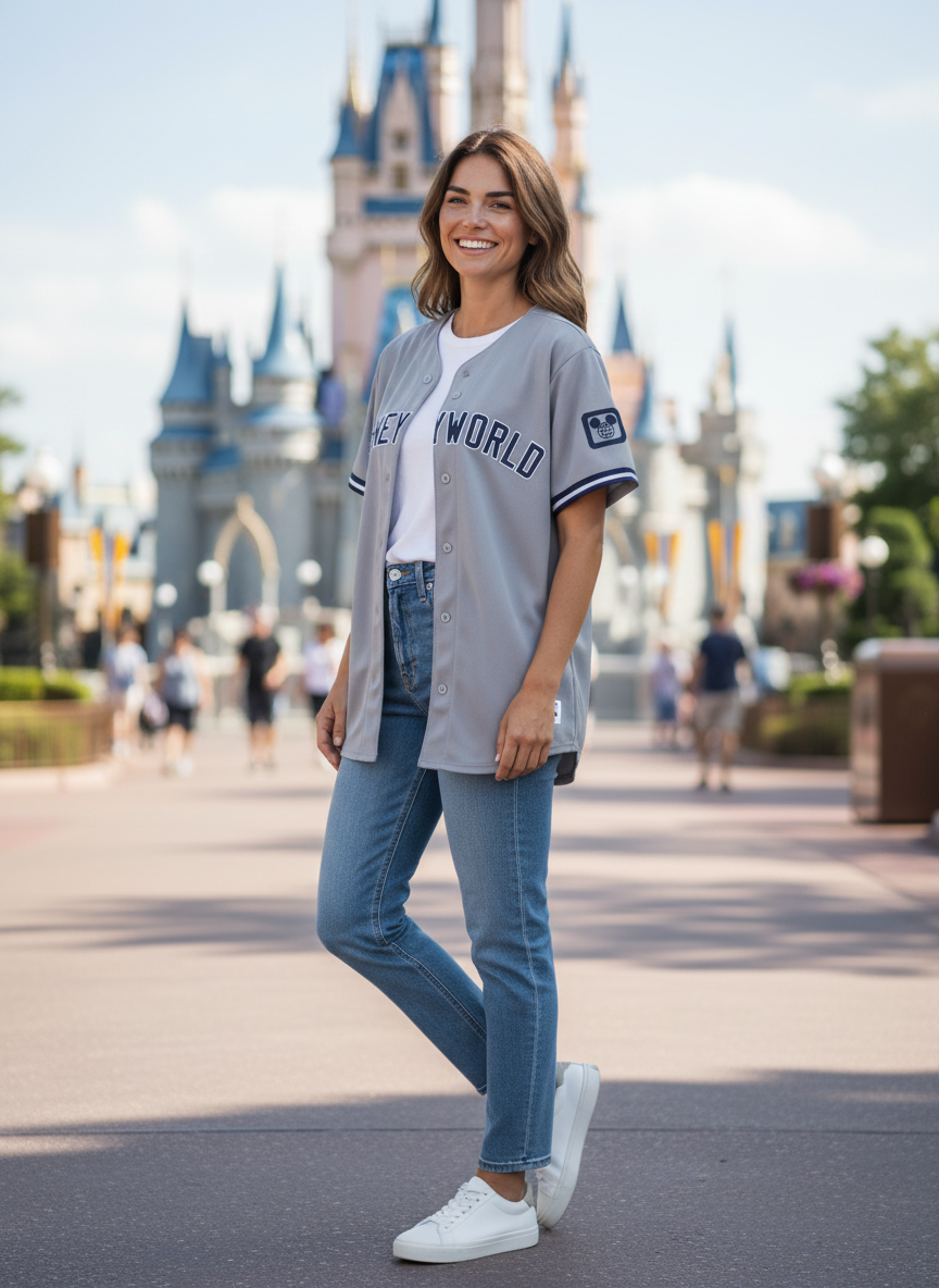 Disney World (Yankees Style) Embroidered Baseball Jersey