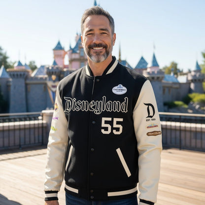 Disneyland Vintage Letterman Jacket w/stitched patches on TAN SLEEVES