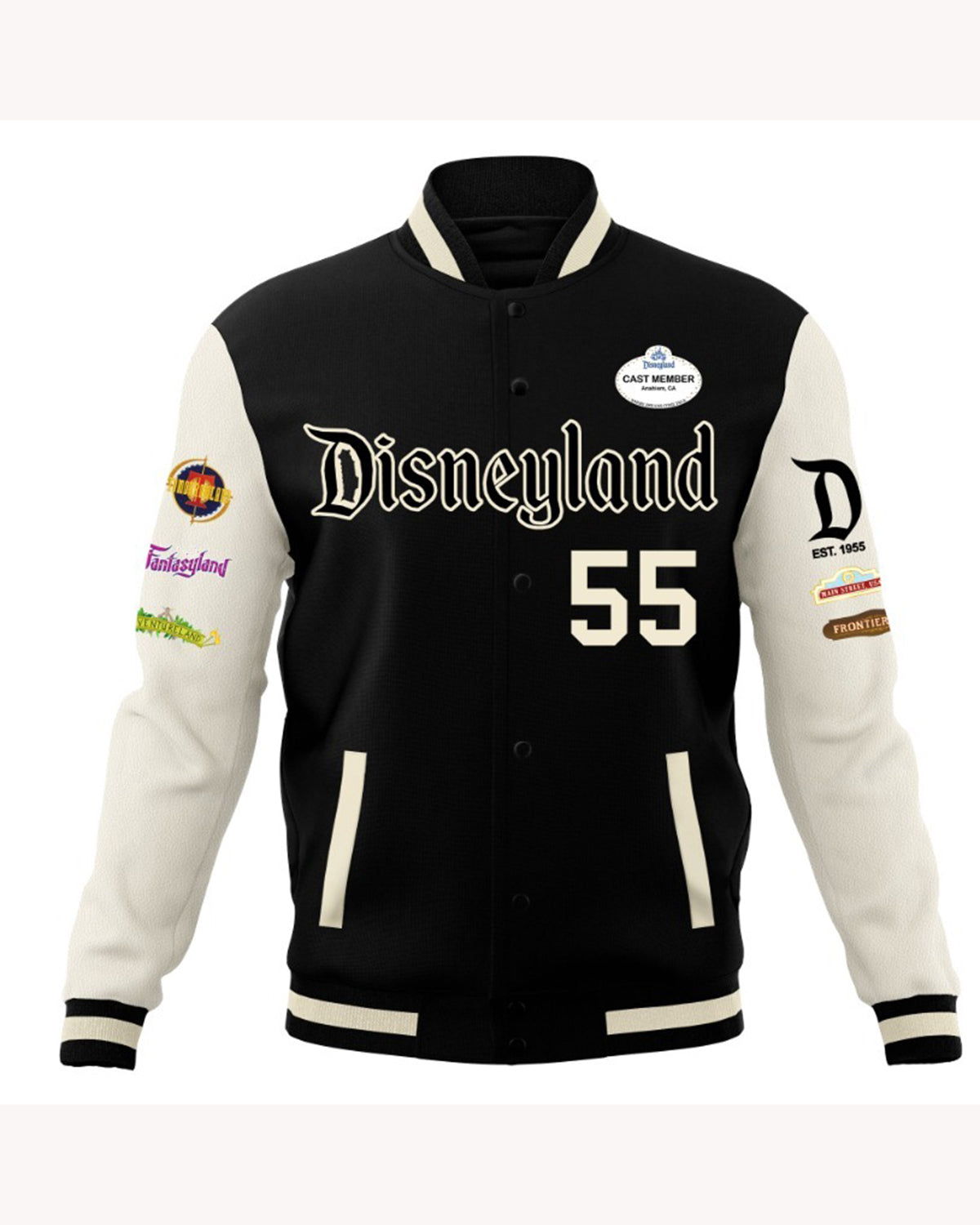 Disneyland Vintage Letterman Jacket w/stitched patches on TAN SLEEVES