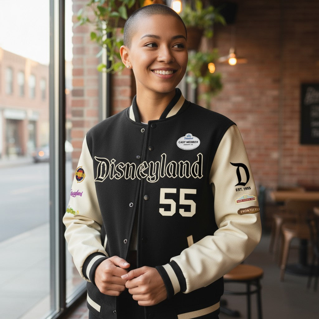 Disneyland Vintage Letterman Jacket w/stitched patches on TAN SLEEVES