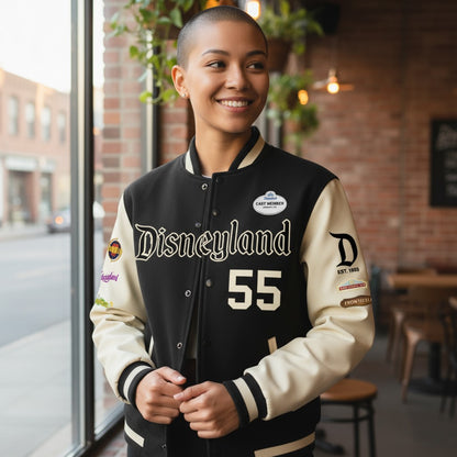 Disneyland Vintage Letterman Jacket w/stitched patches on TAN SLEEVES